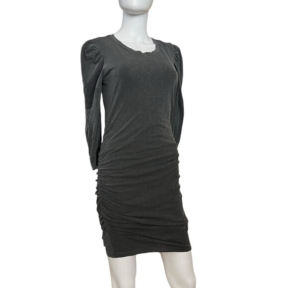 NWT Sundry Anthropologie Washed Black Ruched Sleeve Fitted Knit Mini Dress 2 M - Picture 1 of 5